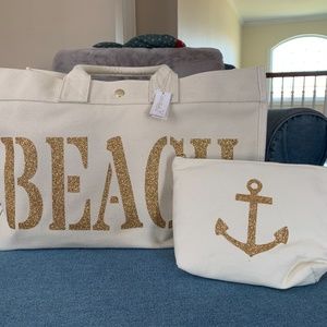 NWT Quilted Koala Canvas Beach Bag With Pouch